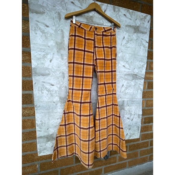FREE PEOPLE Plaid Float On Flare Corduroy Pants size 28 - Picture 2 of 12